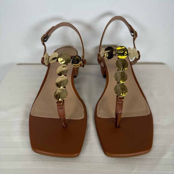 New! Marc Fisher ‘Caylie’ Brown Sandal Coin-Chain T-Strap Women’s Size 9.5M - Picture 10 of 15